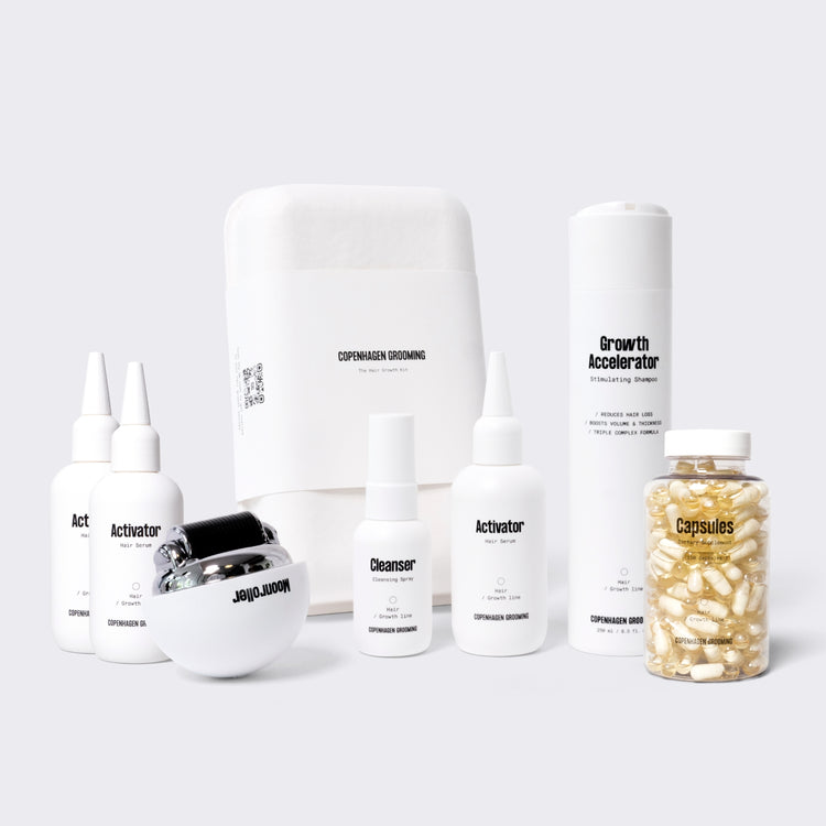 Hair Growth Kit + Growth Accelerator + Hair Capsules Hair Growth Copenhagen Grooming Denmark 150 Dages Forsyning